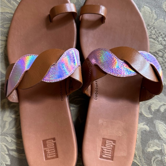 Fitflop REAGAN ROPE TOE RING Light Brown/ Sparkly Pink sandals Women Sz 9 M - Picture 4 of 8